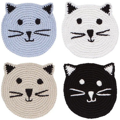 4 assorted crochet cat face coasters