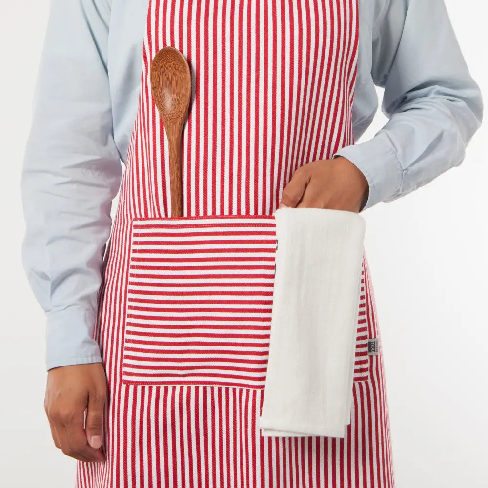 Danica - Narrow Red Stripe Chef Apron