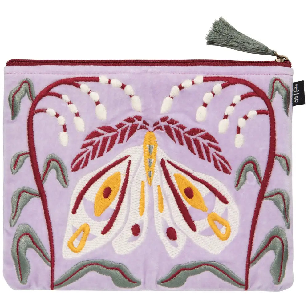 Danica - lavender pouch embroidered moth floral