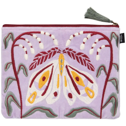 Danica - lavender pouch embroidered moth floral