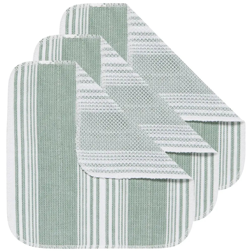 Danica - three green white striped dishcloths
