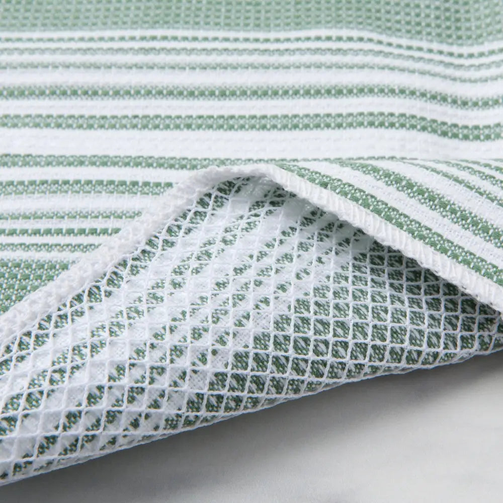 Danica - green white striped waffle weave