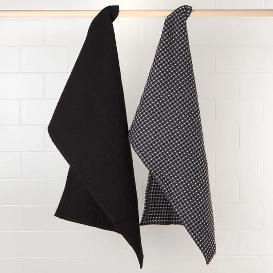 Second Spin Waffle Dishtowels Black - PABOOM