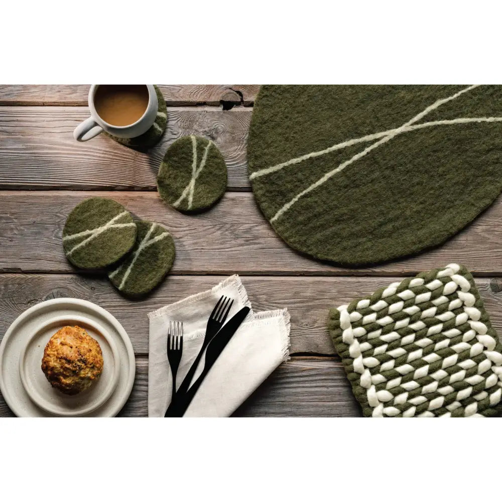 Danica - Striato Felt Wool Coasters Set of 4 - Olive Branch
