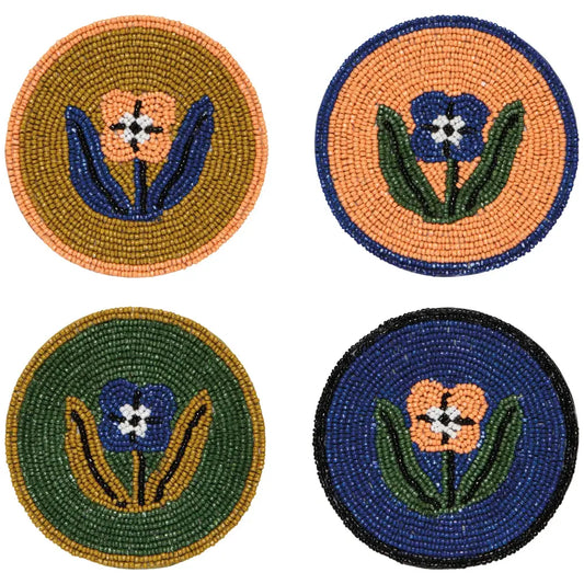 Danica - four beaded floral coasters