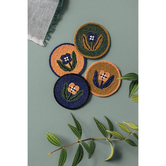 Danica - four beaded floral coasters