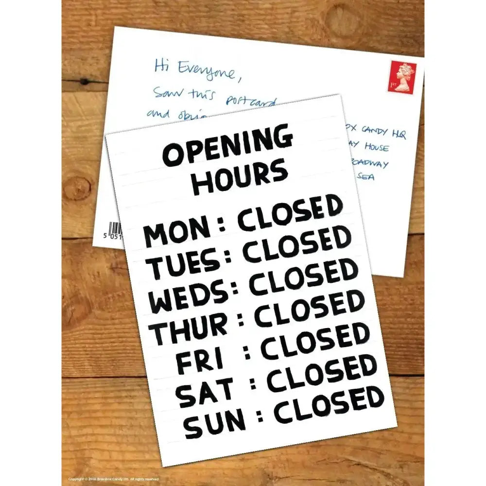 Opening Hours Postcard - PABOOM