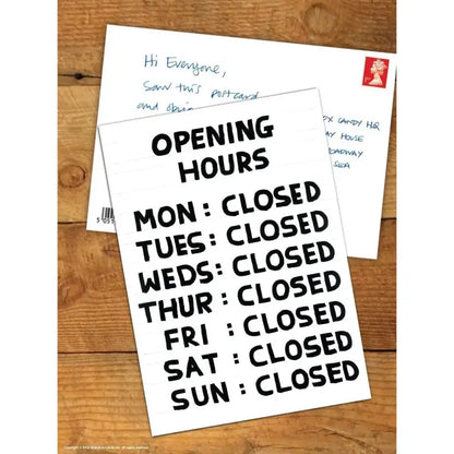 Opening Hours Postcard - PABOOM