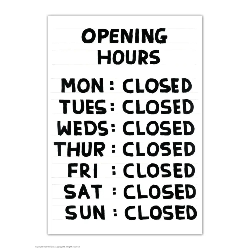 Opening Hours Postcard - PABOOM