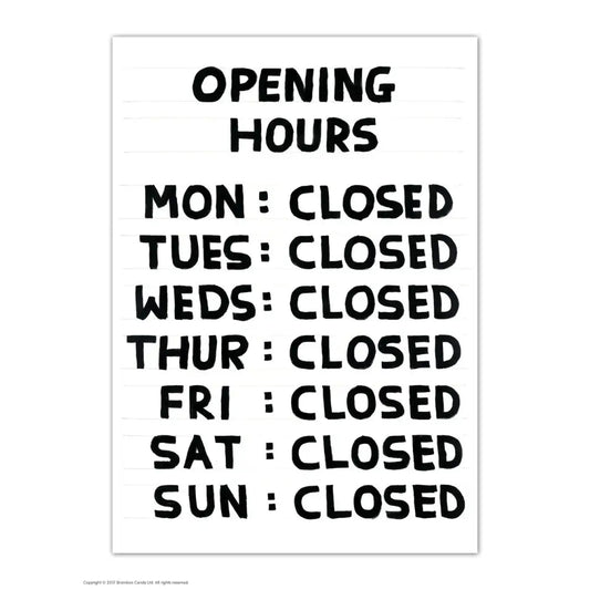Opening Hours Postcard - PABOOM