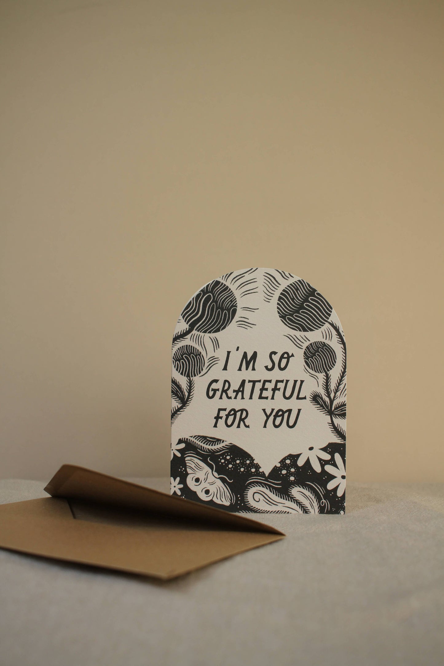 'I'm So Grateful For You' thank you card paired with its recycled kraft envelope