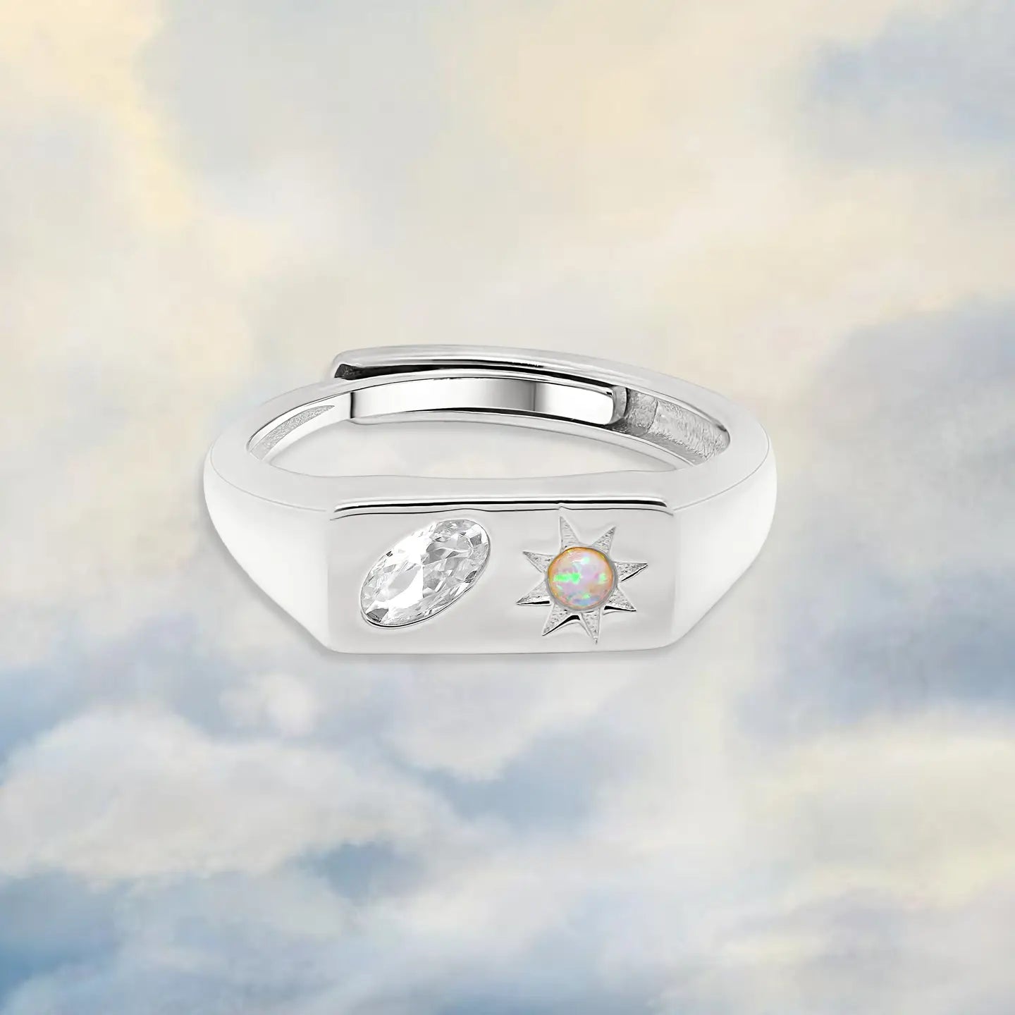 Celestial Bar Adjustable Signet Ring Silver