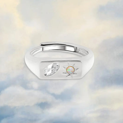 Celestial Bar Adjustable Signet Ring Silver