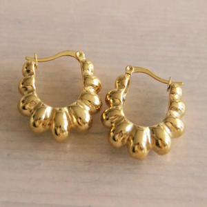 Gold Croissant Hoop Earrings, Stainless