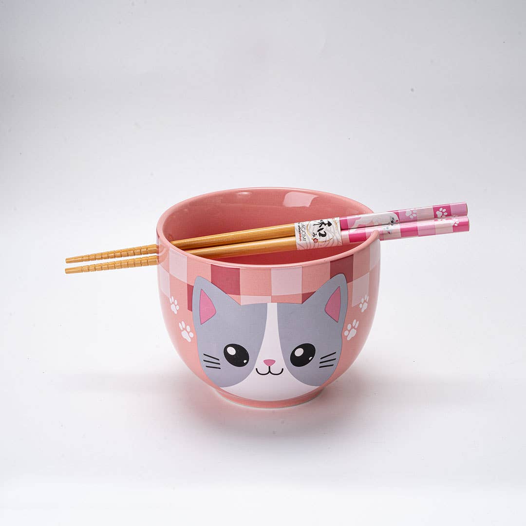 Donburi Bowl With Chopsticks Set Neko Friends Pink