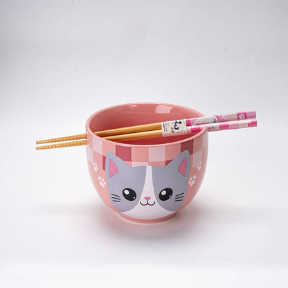 Donburi Bowl With Chopsticks Set Neko Friends Pink