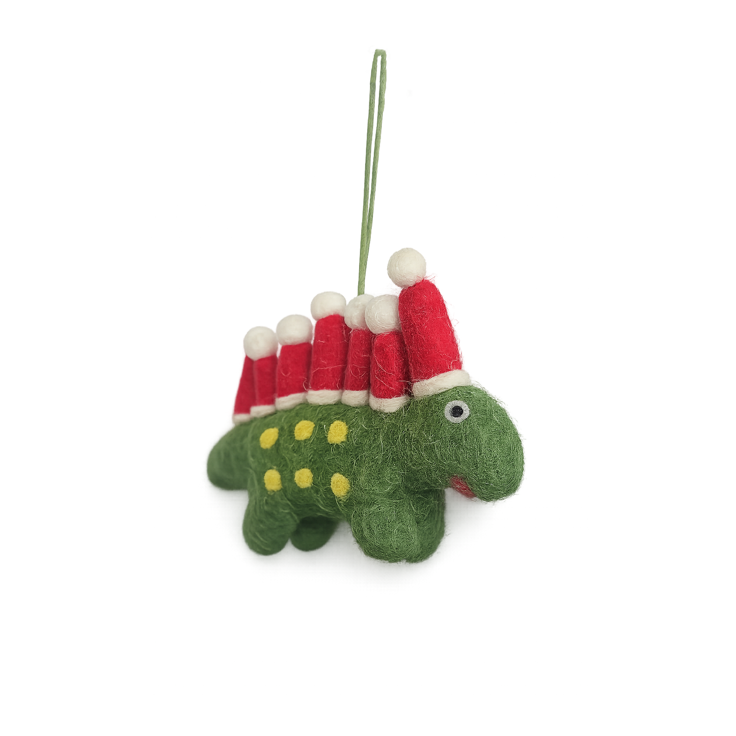 Handmade felt Green Dinosaur with Santa Hats Hanging Dec