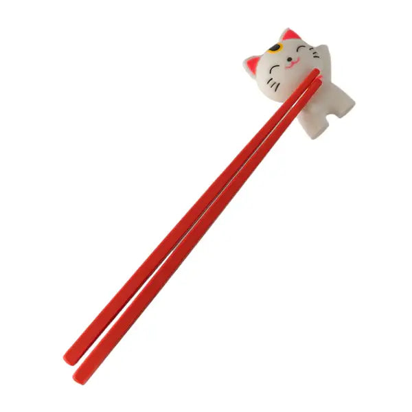 White + red lucky cat training chopsticks for kids - PABOOM
