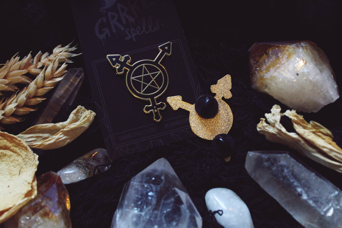 Back view of the Trans Symbol Pentacle enamel pin showing the pin posts