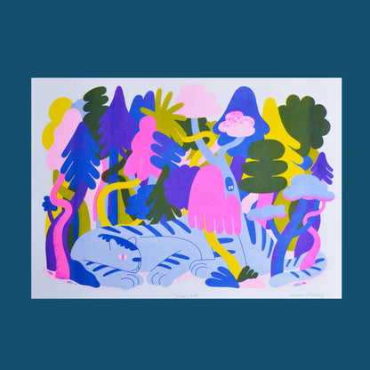 Jungle Cat Risograph Print