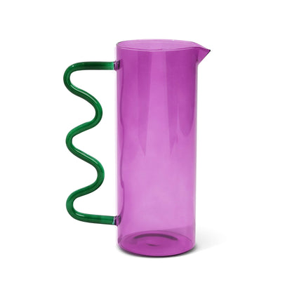 44oz Squiggle Pitcher in purple and green styled with drinkware