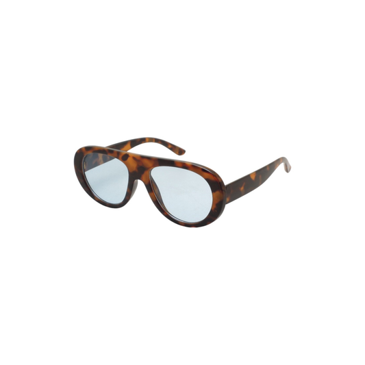 Oversized Tortoise Aviator Sunglasses with Yellow Tinted Len: Blue