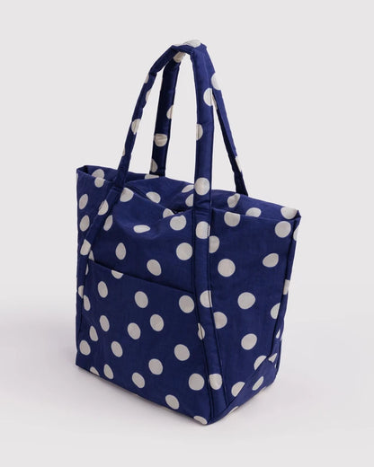 BAGGU Cloud Bag Navy and Cream Polka Dot strap and hardware detail - PABOOM