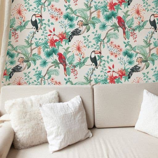 Birds of Paradise Cream Peel and Stick Wallpaper