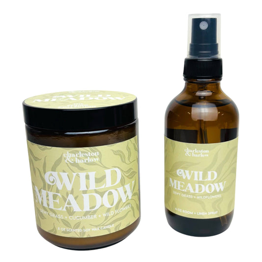Charleston & Harlow Wild Meadow room and linen spray label close-up