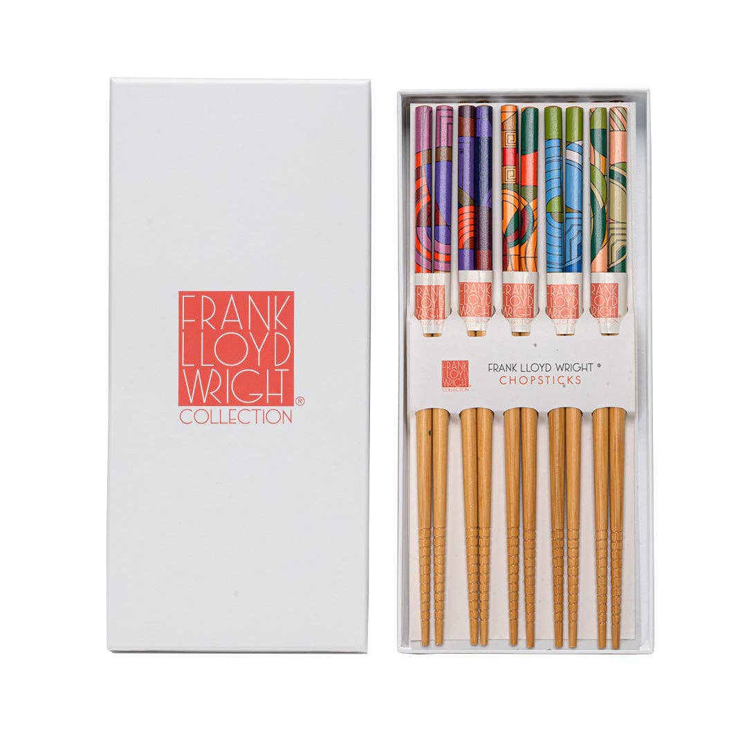 Frank Lloyd Wright chopsticks close-up of purple pattern