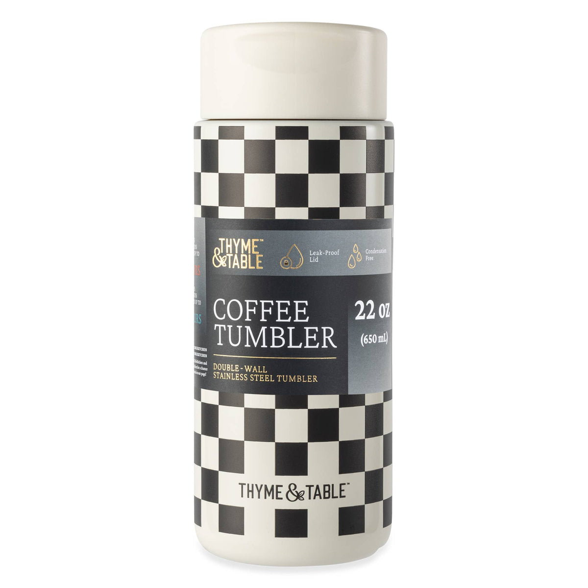 Coffee Tumbler - Black + White Checkered