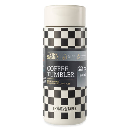 Coffee Tumbler - Black + White Checkered