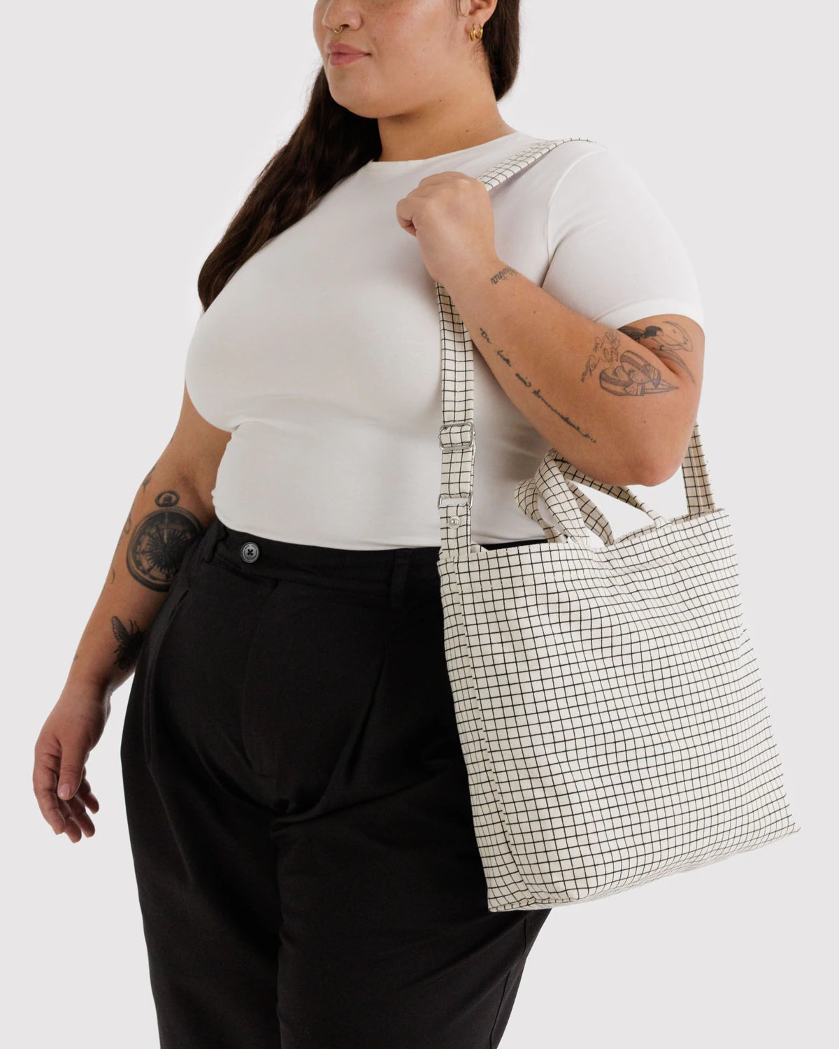 BAGGU Horizontal Zip Duck Bag - Natural Grid