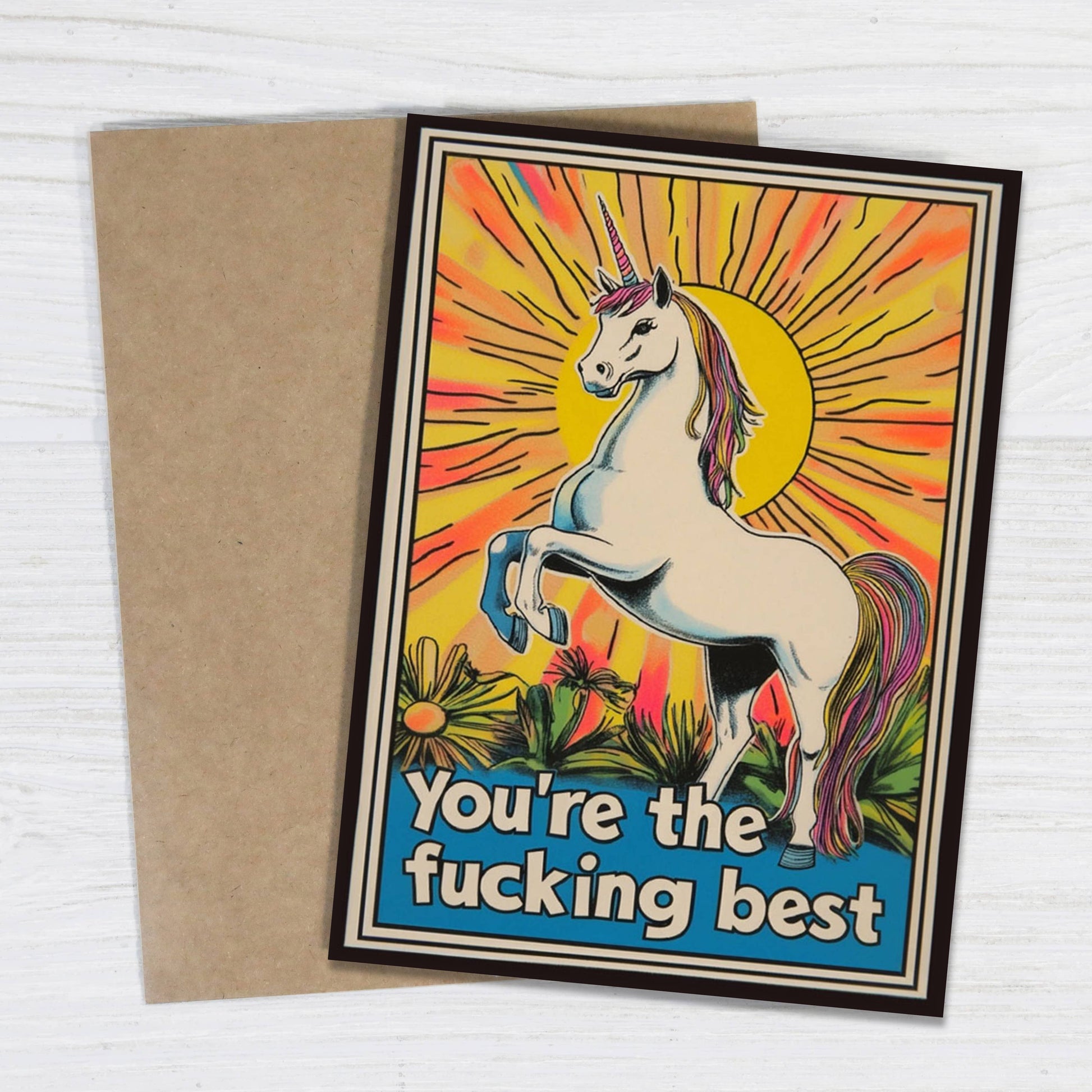 You're The Fucking Best Unicorn card shown from another angle
