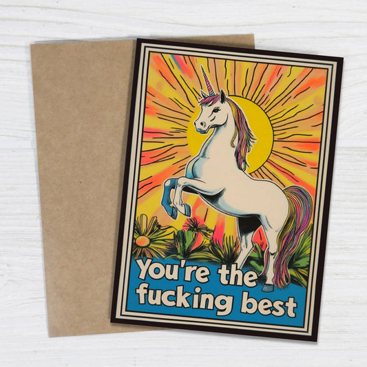 You're The Fucking Best Unicorn card shown from another angle