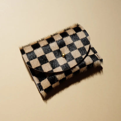 Tan Checkered Hair on Hide Cardholder