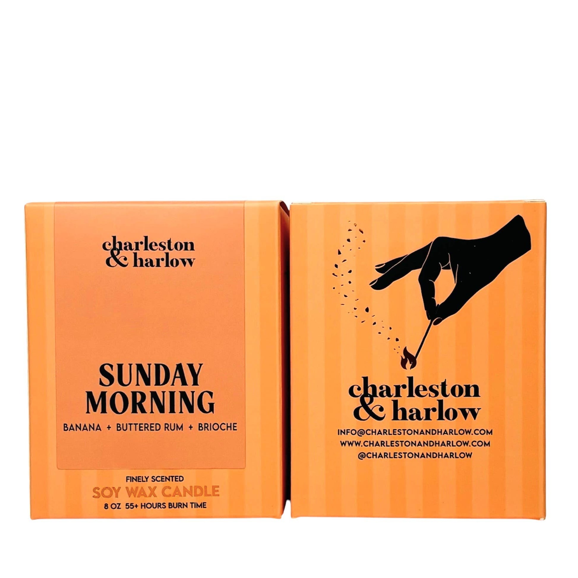 Charleston & Harlow Sunday Morning candle and box lineup lifestyle shot
