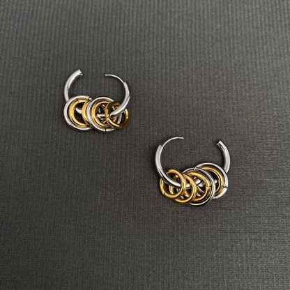 Two Tone Ring Huggie Earrings