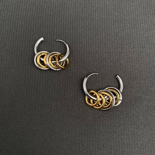Two Tone Ring Huggie Earrings