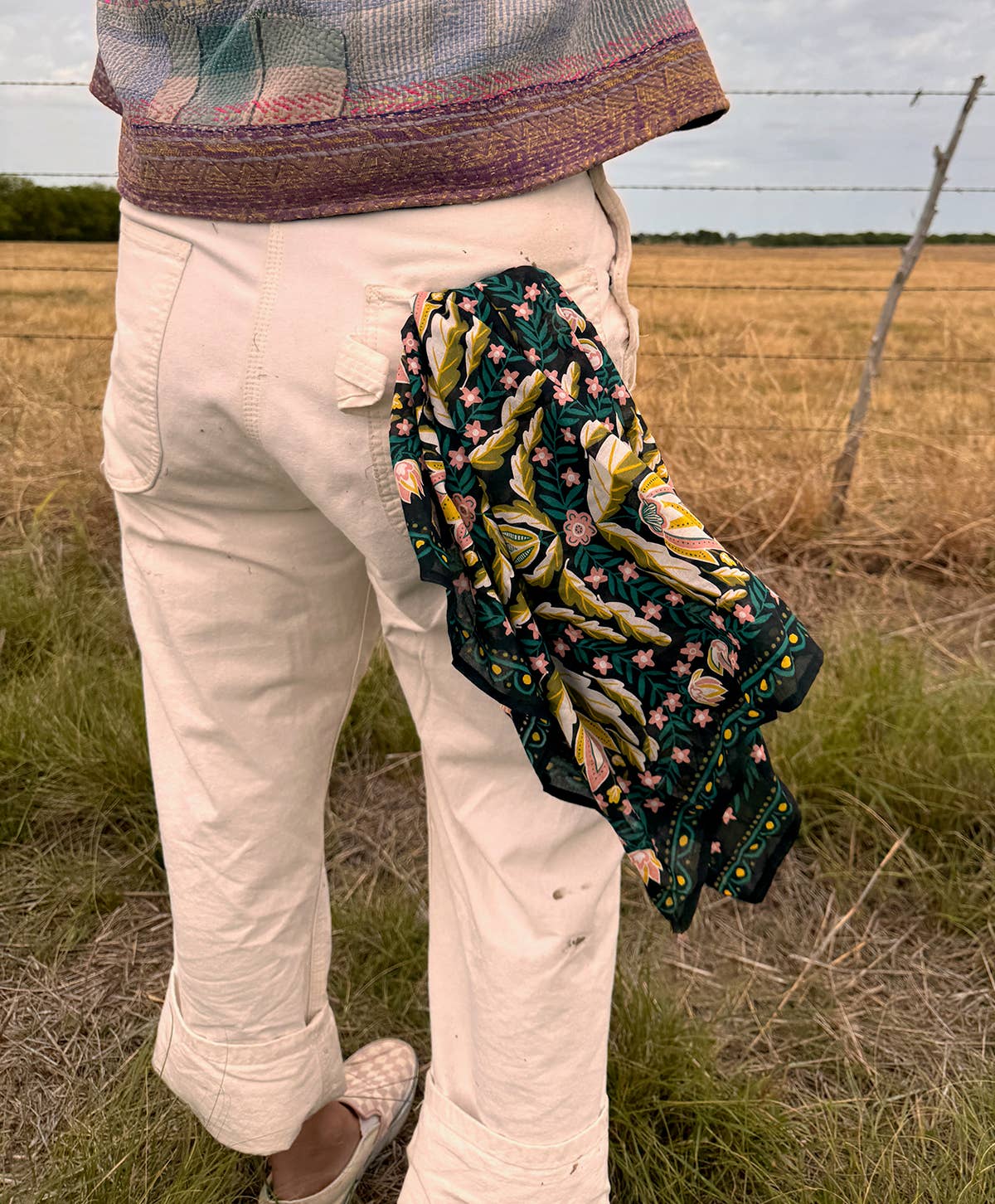 Wild Rag Betty Bandana tied around the neck as an oversized wild rag
