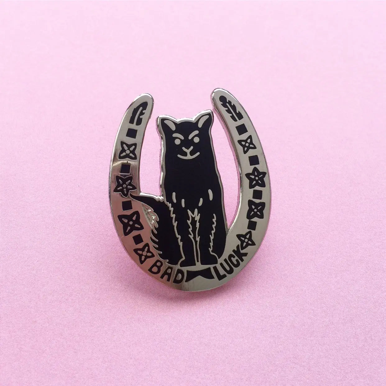 Bad Luck Cat Horseshoe Lapel Pin