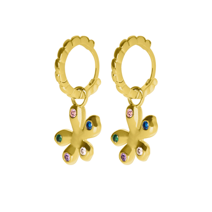 Wildflower Charm Twisted Hoop Earrings - Gold