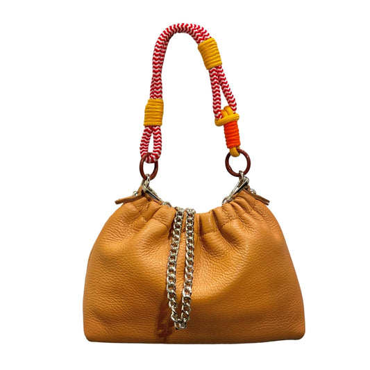 Plissa small drawstring bag, front view of pleated leather body