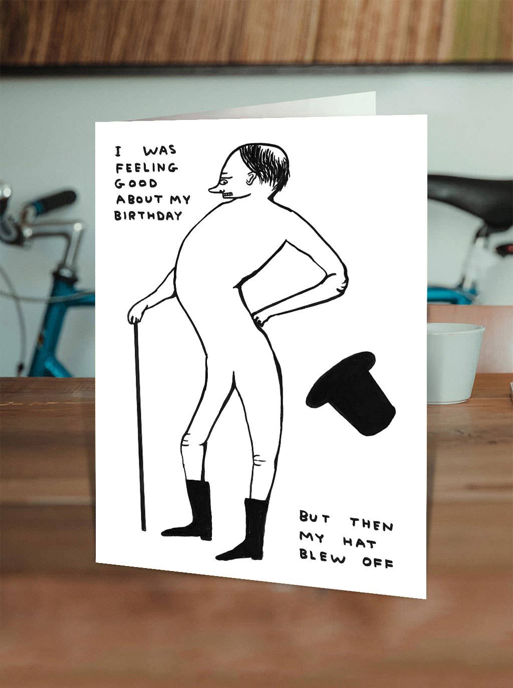 David Shrigley x Brainbox Candy I Was Feeling Good birthday card with neon yellow envelope - PABOOM