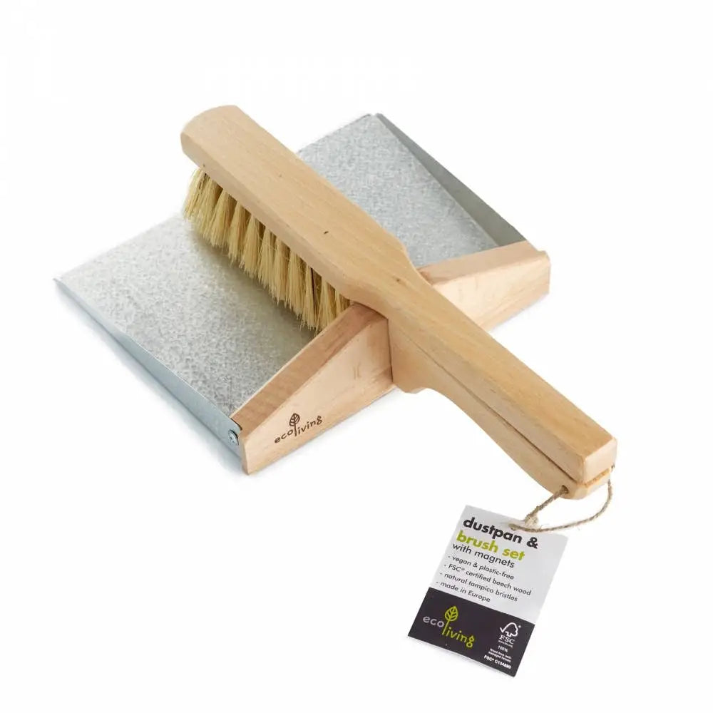 ecoLiving - Beechwood Dustpan + Brush Set with Magnets