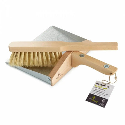 ecoLiving - Beechwood Dustpan + Brush Set with Magnets