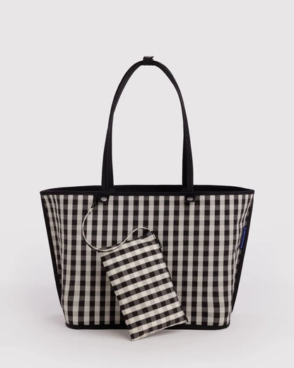 BAGGU Large Nylon Reversible Tote shown reversed to reveal the alternate gingham side