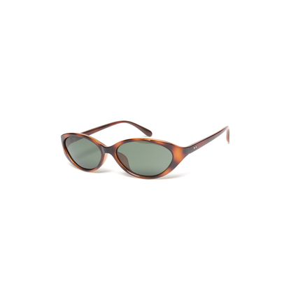 Soft Cat Eye Oval Sunglasses - Tortoise / Green Lens