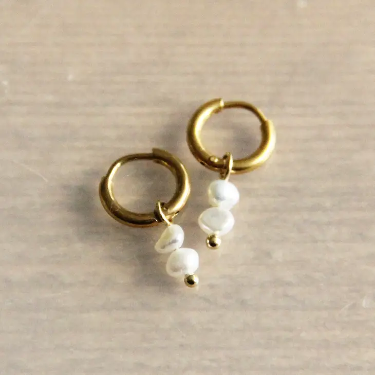 Creole Gold Hoop Earrings with Mini Freshwater Pearls