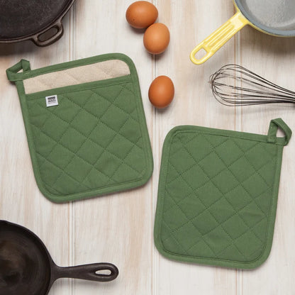 Superior Elm Green potholder styled hanging in a kitchen – PABOOM